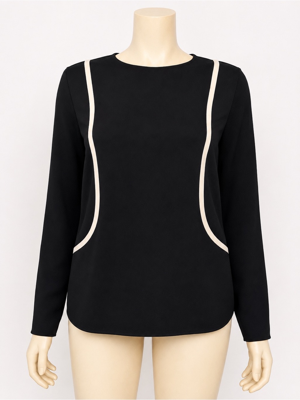rag & bone Black Long-Sleeve Top with Cream Trim